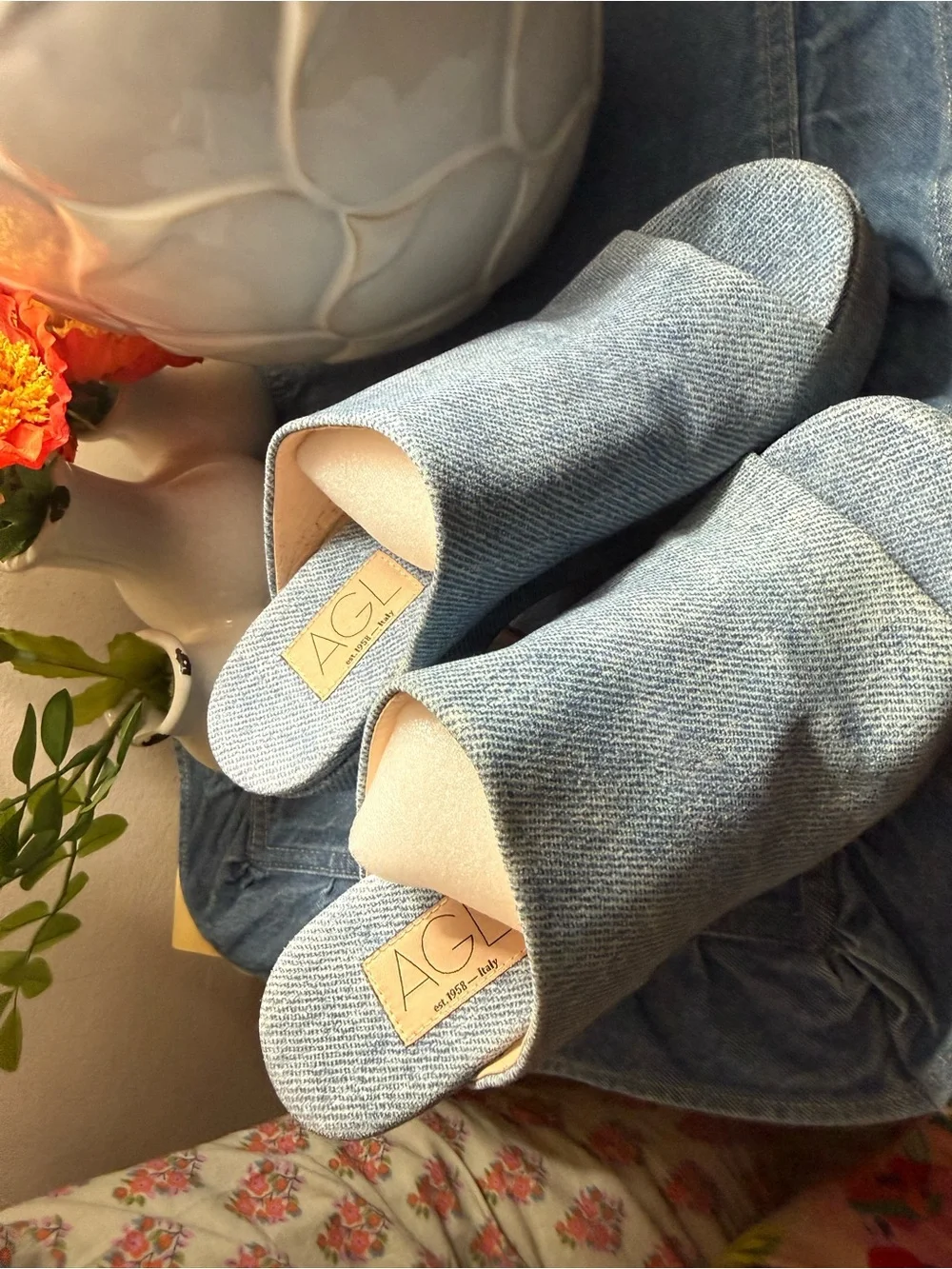 AGL Denim Blue Platform Mule Heels-38.5